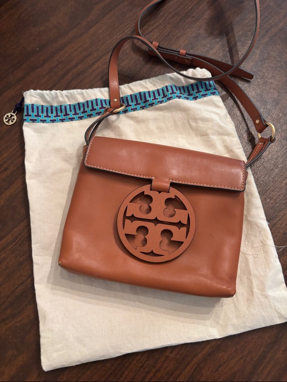 Tory Burch Tan Leather Logo Crossbody Bag
